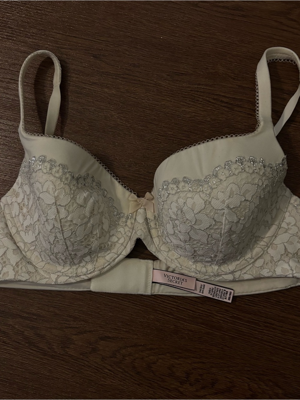 Victoria's Secret Cream Lace Demi Bra with Silver Trim